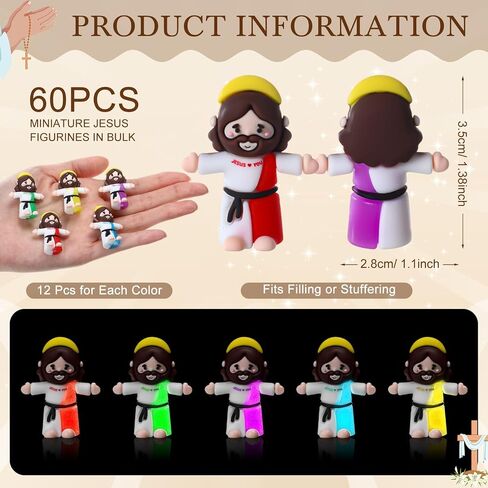 60 Pcs Little Jesus Figures Glow in The Dark Mini Jesus Figurines in Bulk Love You Religious Luminous Tiny Figures Sunday Baptism Gift First Communion Hide and Seek for Egg Stuffers Holiday in Saudi Arabia
