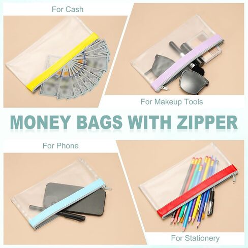 Patikil 8.5 × 4 بوصة أكياس المال مع Zipper ، 4pcs واضحة PVC إيداع النقود الأظرف الحقيبة in Saudi Arabia