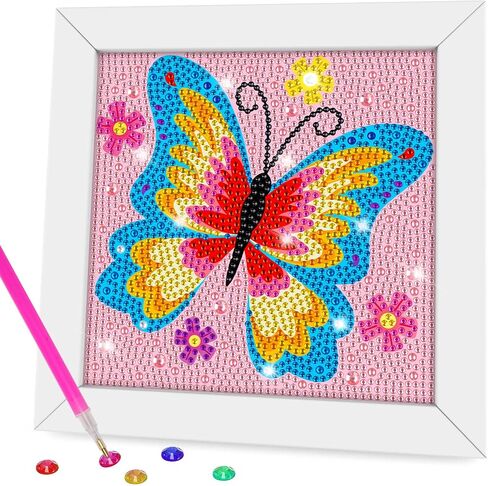 QEUOYSS Diamond Art Kits for Kids with Wooden Frame Arts and Crafts for Kids Ages 6-8 -10-12 Easy to DIY GEM Art Diamond Art for Adult Beginners Home Wall Decoration (Butterfly) in Kuwait