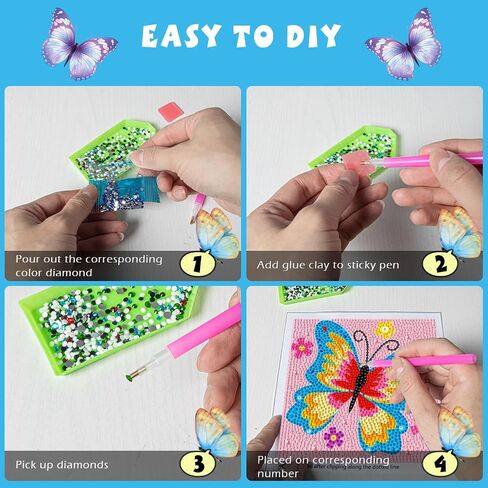 QEUOYSS Diamond Art Kits for Kids with Wooden Frame Arts and Crafts for Kids Ages 6-8 -10-12 Easy to DIY GEM Art Diamond Art for Adult Beginners Home Wall Decoration (Butterfly) in Kuwait