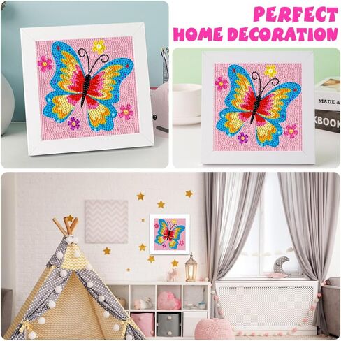 QEUOYSS Diamond Art Kits for Kids with Wooden Frame Arts and Crafts for Kids Ages 6-8 -10-12 Easy to DIY GEM Art Diamond Art for Adult Beginners Home Wall Decoration (Butterfly) in Kuwait
