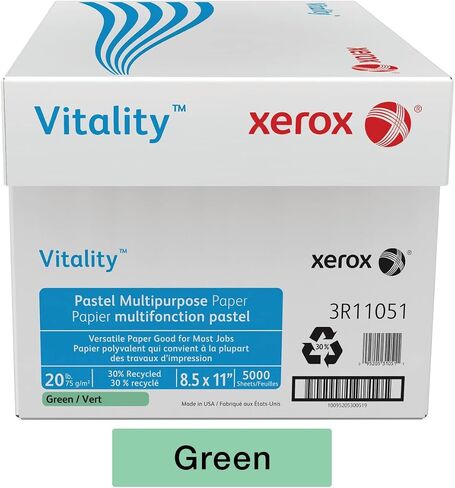Xerox® Vitality ™ Pastel Color Multi-Use Paper و Copy Paper ، 10 Reams ، Green ، Letter (8.5 "× 11") ، 5000 ورقة لكل حالة in Saudi Arabia