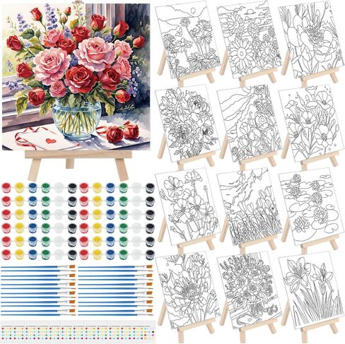 Tenceur 12 Sets Ramadan Pre Drawn Painting Canvas Kit for Adults & Kids Pre Printed Stretched Canvas with Mini Easels, Acrylic Paints and Brushes DIY Islamic Art Craft for Eid, Party and Home Decor in Kuwait