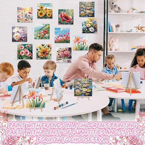 Tenceur 12 Sets Ramadan Pre Drawn Painting Canvas Kit for Adults & Kids Pre Printed Stretched Canvas with Mini Easels, Acrylic Paints and Brushes DIY Islamic Art Craft for Eid, Party and Home Decor in Kuwait