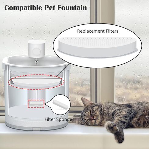 12 حزمة Cat Fountain Fountain Fountain و 12 حزمة استبدال الإسفنج FLITER متوافق مع نافورة مياه UAHPET 67 أوقية/2L نافورة الحيوانات الأليفة التلقائي ، حزمة 24 in Kuwait