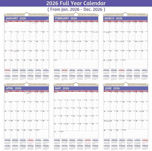 2026 Wall Calendar - 2026 Calendar, Jan 2026 - Dec 2026, 12’’ x 17’ Large, 12 Monthly Calendar 2026 Wall with Ruled Blocks, Yearly Overview, Thick Paper, Holidays, To-do ＆ Notes, Amply Writing Space in Saudi Arabia