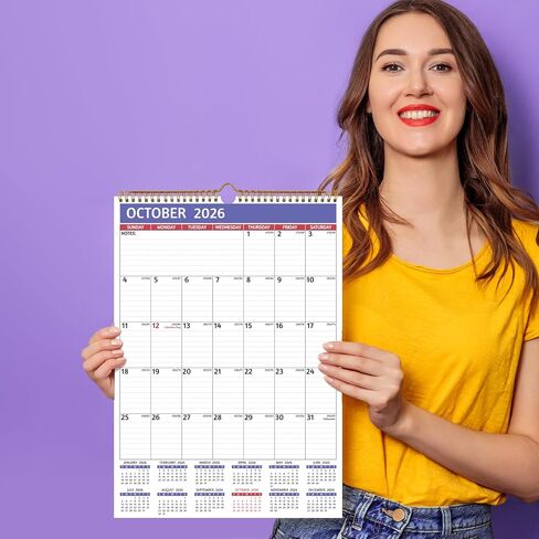 2026 Wall Calendar - 2026 Calendar, Jan 2026 - Dec 2026, 12’’ x 17’ Large, 12 Monthly Calendar 2026 Wall with Ruled Blocks, Yearly Overview, Thick Paper, Holidays, To-do ＆ Notes, Amply Writing Space in Saudi Arabia