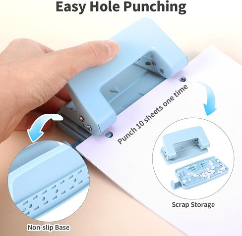 2 Hole Punch, Metal Blue Two Hole Punch for Crafts, 8 Sheet Capacity, Adjustable Manual Paper Puncher Office Punchers for A4/A5/B5 Looseleaf Book and Home Supplies in Saudi Arabia