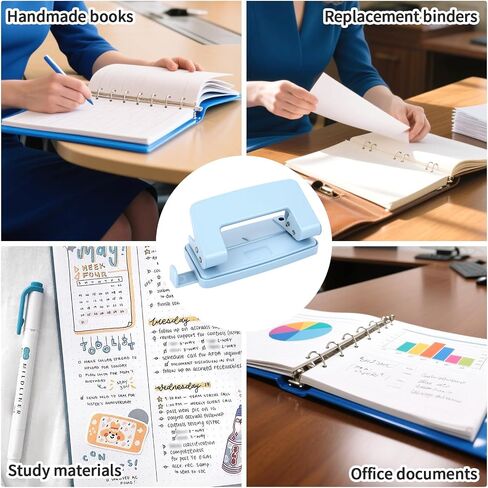 2 Hole Punch, Metal Blue Two Hole Punch for Crafts, 8 Sheet Capacity, Adjustable Manual Paper Puncher Office Punchers for A4/A5/B5 Looseleaf Book and Home Supplies in Saudi Arabia