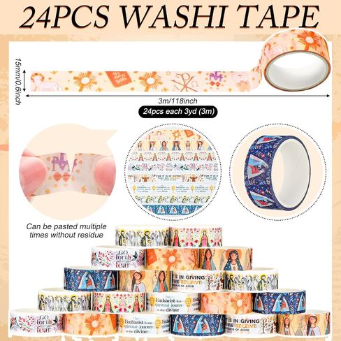 Janlaugh 24 Rolls Washi Tape Gifts Set Bulk Religious Inspirational Scripture Decorative Multicolor Washi Tape for Bible Journaling Crafting Stationery Scrapbooking in Saudi Arabia