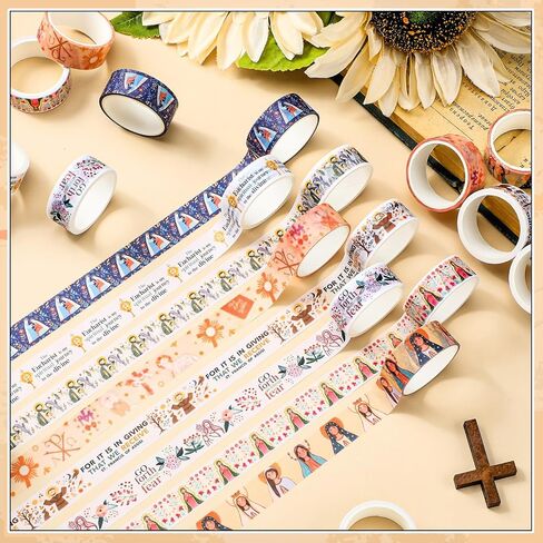 Janlaugh 24 Rolls Washi Tape Gifts Set Bulk Religious Inspirational Scripture Decorative Multicolor Washi Tape for Bible Journaling Crafting Stationery Scrapbooking in Saudi Arabia
