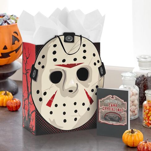 Hallmark Halloween Friday the 13th Gift Bag with Tissue Paper and Greeting Card (Jason Mask, Welcome to Camp Crystal Lake) in Saudi Arabia