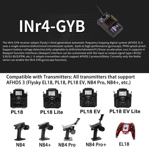 مستقبل GOOLRC FLAYSKY INR4-GYB ، 2.4 جيجا هرتز 4 قنوات AFHDS 3 مستقبل هوائي واحد PWM/PPM/I-BUS2/S.BUS/I-BUS إخراج البيانات المتوافقة مع Flysky NB4+ NB4 PRO+ RC لقارب RC CAR BOAT in Kuwait