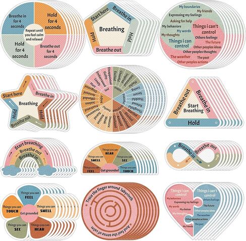 144 Pcs Breath Calm Anxiety Sensory Stickers Reusable Tactile Textured Mindfulness Sticker Fidget Silent Adhesive Sensory Strips for Christmas School Office Adult Teen Tension Student Classroom Supply in Saudi Arabia