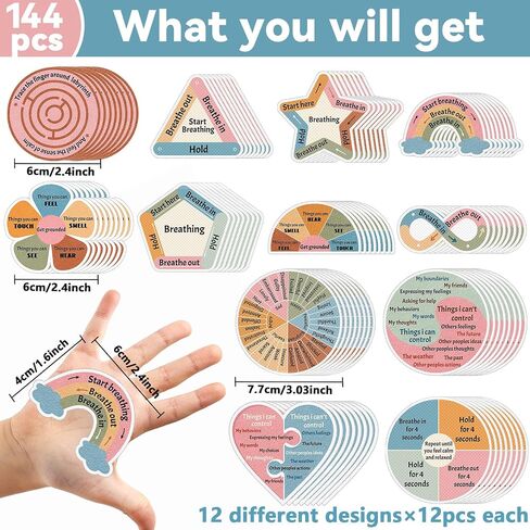 144 Pcs Breath Calm Anxiety Sensory Stickers Reusable Tactile Textured Mindfulness Sticker Fidget Silent Adhesive Sensory Strips for Christmas School Office Adult Teen Tension Student Classroom Supply in Saudi Arabia