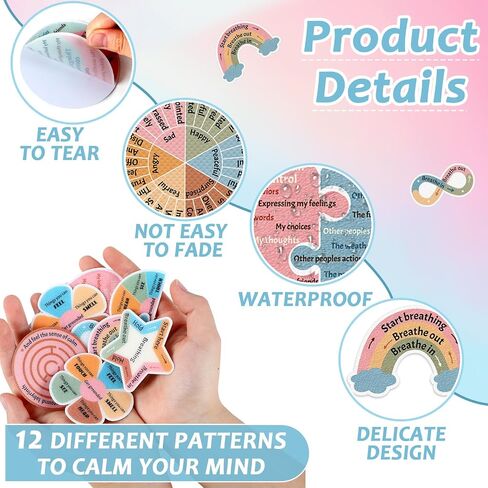 144 Pcs Breath Calm Anxiety Sensory Stickers Reusable Tactile Textured Mindfulness Sticker Fidget Silent Adhesive Sensory Strips for Christmas School Office Adult Teen Tension Student Classroom Supply in Saudi Arabia