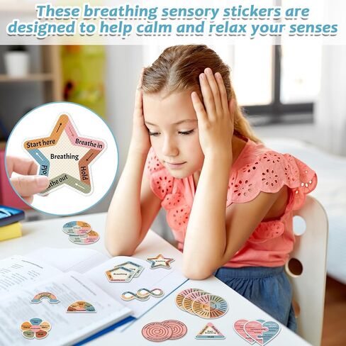 144 Pcs Breath Calm Anxiety Sensory Stickers Reusable Tactile Textured Mindfulness Sticker Fidget Silent Adhesive Sensory Strips for Christmas School Office Adult Teen Tension Student Classroom Supply in Saudi Arabia