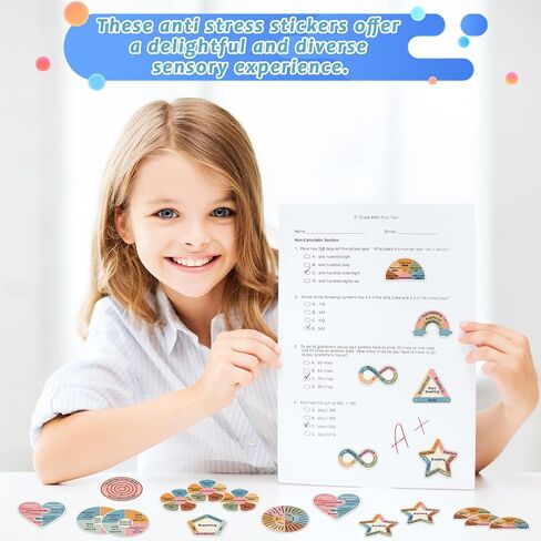 144 Pcs Breath Calm Anxiety Sensory Stickers Reusable Tactile Textured Mindfulness Sticker Fidget Silent Adhesive Sensory Strips for Christmas School Office Adult Teen Tension Student Classroom Supply in Saudi Arabia