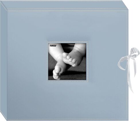 Pioneer Photo SBX12BB Pioneer 12 Inch by 12 Inch 3-Ring Leatherette Inset Frame and Ribbon Closure Memory Book Box, Baby Blue in Saudi Arabia