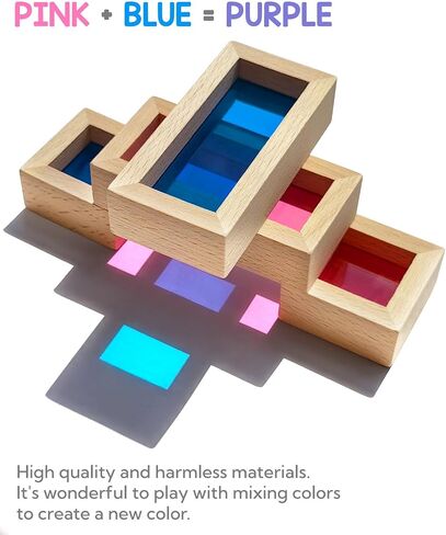 Wooden Building Blocks with Rainbow Acrylic Windows - 24pc Classic Montessori Stacking Set - Screen-Free Educational STEM Construction Toys for Toddlers Ages 18M+ in Saudi Arabia