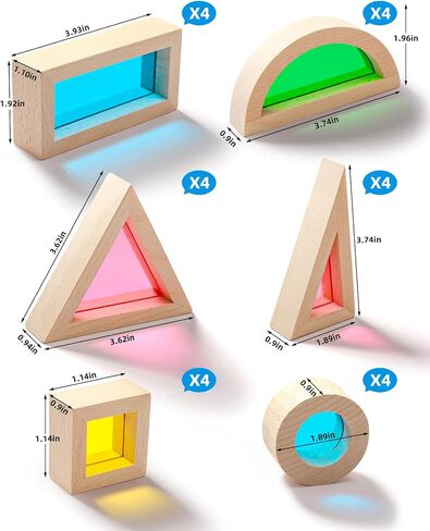 Wooden Building Blocks with Rainbow Acrylic Windows - 24pc Classic Montessori Stacking Set - Screen-Free Educational STEM Construction Toys for Toddlers Ages 18M+ in Saudi Arabia