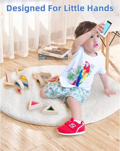 Wooden Building Blocks with Rainbow Acrylic Windows - 24pc Classic Montessori Stacking Set - Screen-Free Educational STEM Construction Toys for Toddlers Ages 18M+ in Saudi Arabia