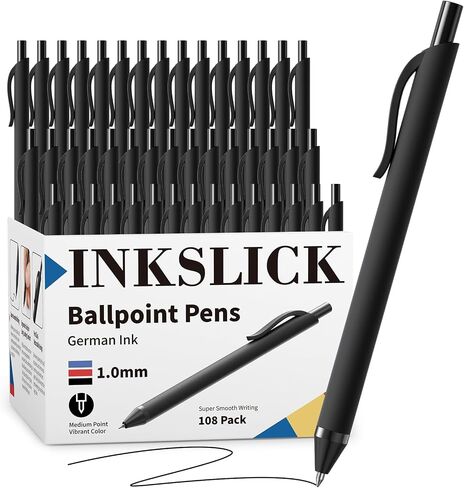 108 Pack Black Pens - أقلامًا كبيرة 1.0 ملم نقطة نقطة حبر بوينت in Saudi Arabia