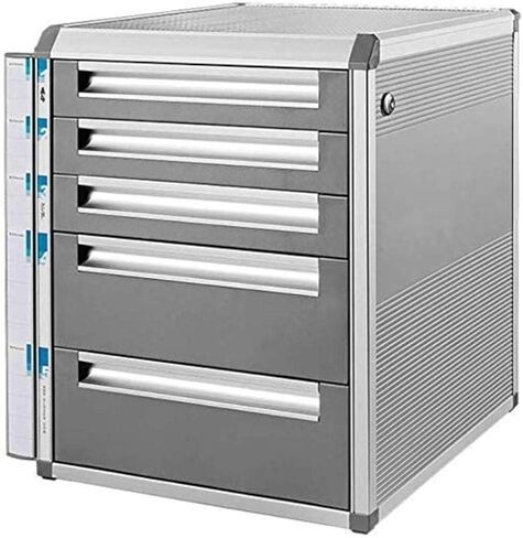 File Cabinet Flat 5 Drawer Desktop Data Storage Box Key Lock Office Cabinet Gray Home Office Furniture Bookshelves in Saudi Arabia