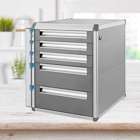 File Cabinet Flat 5 Drawer Desktop Data Storage Box Key Lock Office Cabinet Gray Home Office Furniture Bookshelves in Saudi Arabia