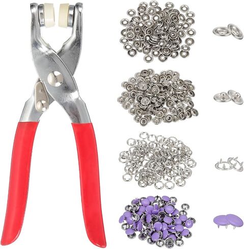 HARFINGTON 200Set Metal Snap Button Kit 10mm Solid Prong Snap Buttons Fasteners with Fastener Pliers for Sewing Fabric Leather Clothing Crafting, Purple in Kuwait