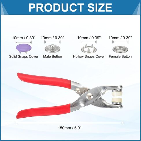 HARFINGTON 200Set Metal Snap Button Kit 10mm Solid Prong Snap Buttons Fasteners with Fastener Pliers for Sewing Fabric Leather Clothing Crafting, Purple in Kuwait