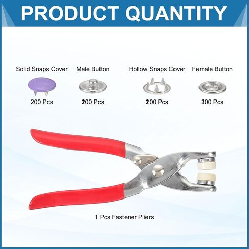 HARFINGTON 200Set Metal Snap Button Kit 10mm Solid Prong Snap Buttons Fasteners with Fastener Pliers for Sewing Fabric Leather Clothing Crafting, Purple in Kuwait