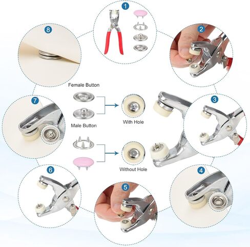 HARFINGTON 200Set Metal Snap Button Kit 10mm Solid Prong Snap Buttons Fasteners with Fastener Pliers for Sewing Fabric Leather Clothing Crafting, Purple in Kuwait