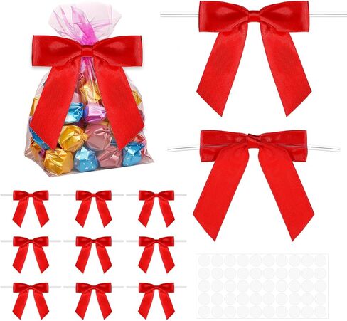 50 Pcs Red Twist Tie Bows,3.5'' Pre Tied Bows Red Bow for Treats Gift Wrapping Cake Treat Bags Craft DIY Gift Wedding Baby Shower Christmas DIY Birthday Party in Saudi Arabia