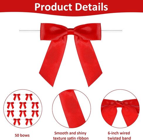 50 Pcs Red Twist Tie Bows,3.5'' Pre Tied Bows Red Bow for Treats Gift Wrapping Cake Treat Bags Craft DIY Gift Wedding Baby Shower Christmas DIY Birthday Party in Saudi Arabia