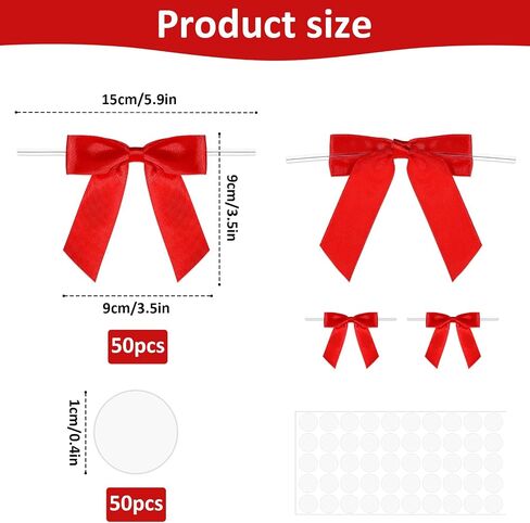 50 Pcs Red Twist Tie Bows,3.5'' Pre Tied Bows Red Bow for Treats Gift Wrapping Cake Treat Bags Craft DIY Gift Wedding Baby Shower Christmas DIY Birthday Party in Saudi Arabia