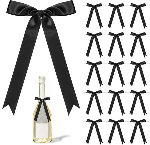 24 Pcs Black Bows,5x9 Inch Satin Ribbon Twist Tie Bow Black Bows for Balloons Cake Gift Wrapping Crafts Treat Bags in Kuwait