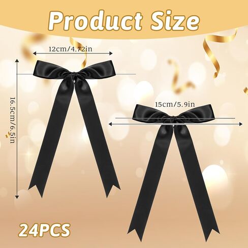 24 Pcs Black Bows,5x9 Inch Satin Ribbon Twist Tie Bow Black Bows for Balloons Cake Gift Wrapping Crafts Treat Bags in Kuwait