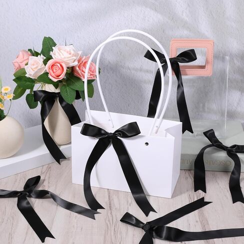 24 Pcs Black Bows,5x9 Inch Satin Ribbon Twist Tie Bow Black Bows for Balloons Cake Gift Wrapping Crafts Treat Bags in Kuwait