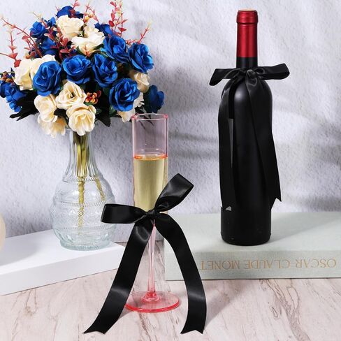 24 Pcs Black Bows,5x9 Inch Satin Ribbon Twist Tie Bow Black Bows for Balloons Cake Gift Wrapping Crafts Treat Bags in Kuwait