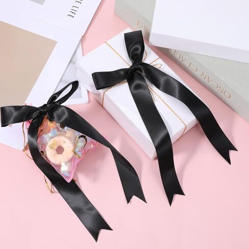 24 Pcs Black Bows,5x9 Inch Satin Ribbon Twist Tie Bow Black Bows for Balloons Cake Gift Wrapping Crafts Treat Bags in Kuwait