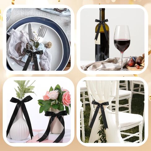 24 Pcs Black Bows,5x9 Inch Satin Ribbon Twist Tie Bow Black Bows for Balloons Cake Gift Wrapping Crafts Treat Bags in Kuwait