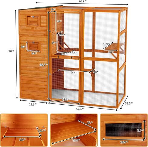 COZIWOW Large Wood Cat Catio, Outdoor Cat Enclosure with Weatherproof Roof, 2 Resting Rooms, 2 Platforms, 4-Tier Cat Playpen, 76.18" L x 33.46" W x 70.08" H, Grey in Kuwait