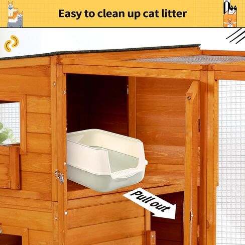 COZIWOW Large Wood Cat Catio, Outdoor Cat Enclosure with Weatherproof Roof, 2 Resting Rooms, 2 Platforms, 4-Tier Cat Playpen, 76.18" L x 33.46" W x 70.08" H, Grey in Kuwait