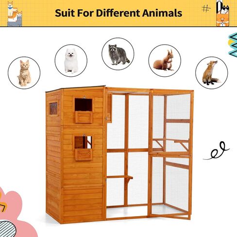 COZIWOW Large Wood Cat Catio, Outdoor Cat Enclosure with Weatherproof Roof, 2 Resting Rooms, 2 Platforms, 4-Tier Cat Playpen, 76.18" L x 33.46" W x 70.08" H, Grey in Kuwait