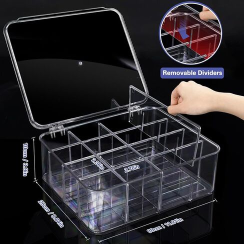 مربع تخزين بطاقات التداول الشفافة الأكريليك لعمليات التحميل العلوي ، علبة تخزين بطاقات سطح السفينة مع 16 مقسمات قابلة للتعديل ، مربع تخزين بطاقة البيسبول الواضحة لـ MTG Magnetic TCG SPORTS -Traded -Holds 2000+ in Kuwait