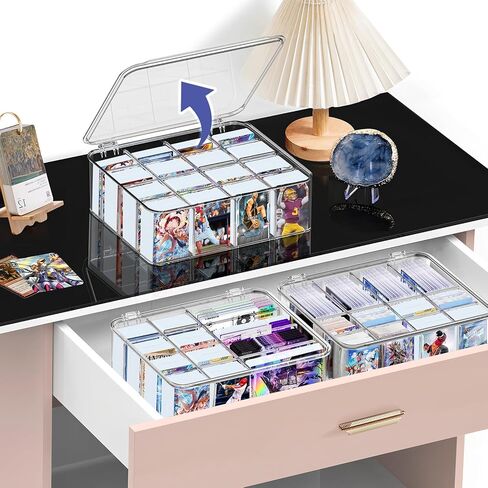 مربع تخزين بطاقات التداول الشفافة الأكريليك لعمليات التحميل العلوي ، علبة تخزين بطاقات سطح السفينة مع 16 مقسمات قابلة للتعديل ، مربع تخزين بطاقة البيسبول الواضحة لـ MTG Magnetic TCG SPORTS -Traded -Holds 2000+ in Kuwait