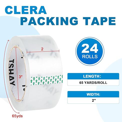 شريط تعبئة TSHAY ، 24 حزمة الشحن الشاق والتعبئة المتحركة ، واضحة ، تعبئة ، مستلزمات متحركة ، بعرض 2.0 بوصة ، 65 ياردة لكل لفة ، مجموع 1560 ياردة in Kuwait