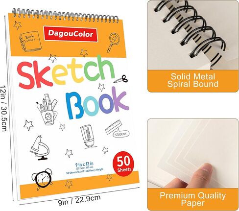 لوحة رسم Dagoucolor للأطفال ، كتاب رسم 9 "x12" ، 50 ورقة ، ورق الرسم السلس المربو in Kuwait