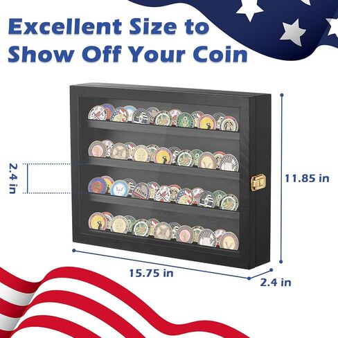 Military Challenge Coin Holder Display 16x12 Inch, Solid Pine Coin Case with Gold Latches &20 Acrylic Protectors for Coins Display - Black Coin Holder Organizer for Collectors, Veterans in Kuwait